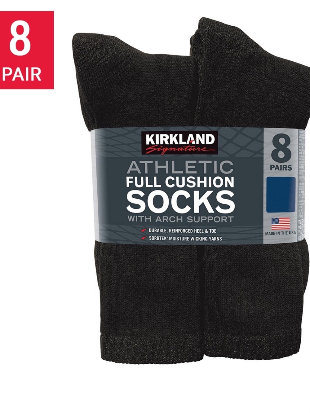 Kirkland Signature Men’s Athletic Socks 8 pairs Black